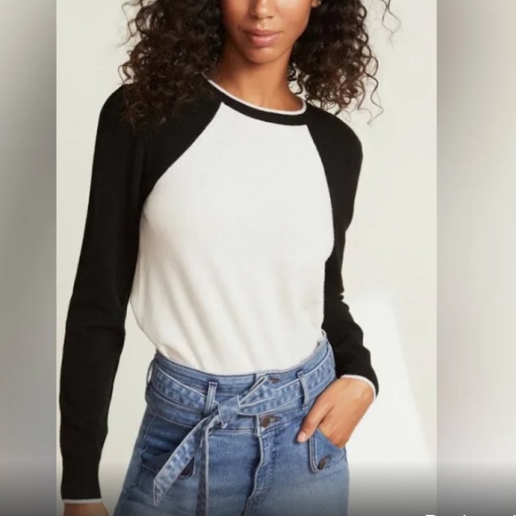 Veronica Beard Alberta cashmere raglan sweater in black and ivory size xs - Picture 1 of 9